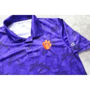 Champion Clemson Tigers Purple Tropical Leaf Polo Shirt Men's Large